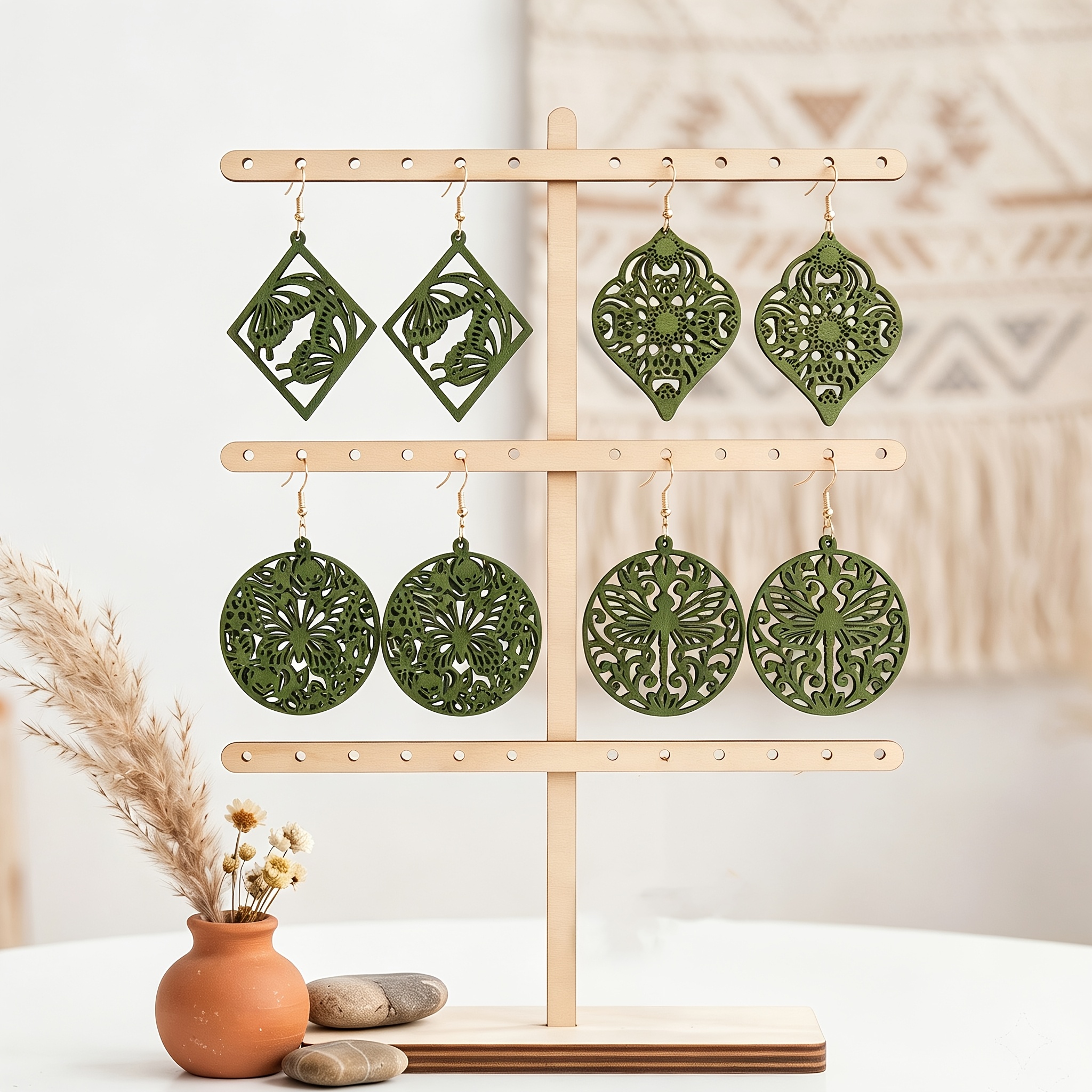 4 Styles Rustic Floral/Insect Pattern Dangle Earrings Set